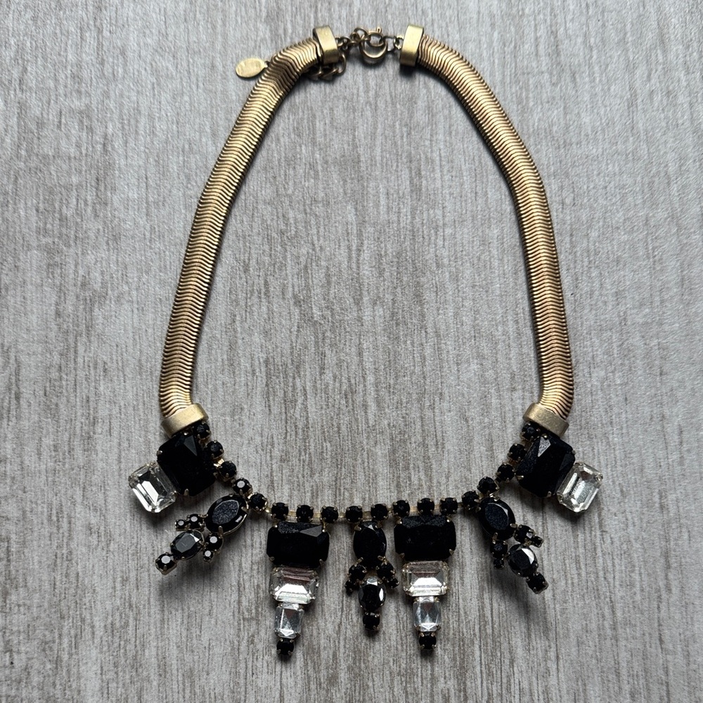 Club Monaco Black and Gold Statement Necklace 2000s style vintage